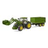 Bruder John Deere 7R 350 Traktor mit Frontlader und Tandem-Transportanhänger