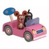 Detoa Holzauto rosa - Maulwurf auf Reisen