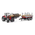 Bruder Massey Ferguson 7480 Traktor mit Frontlader und Holzträger
