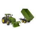 Bruder John Deere 7R 350 Traktor mit Frontlader und Tandem-Transportanhänger