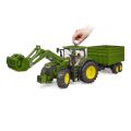 Bruder John Deere 7R 350 Traktor mit Frontlader und Tandem-Transportanhänger