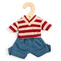 Bigjigs Toys Jeansshorts und rot-weiß gestreiftes Shirt für Puppe 28 cm