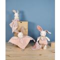Doudou-Geschenkset - Plüschhase Ecru mit rosa Decke aus Bio-Baumwolle 22 cm