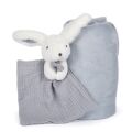 Doudou Happy Rabbit Geschenkset Decke und blau-grauer Snood