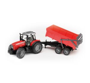 Bruder MASSEY FERGUSON Traktor mit Klappwagen rot