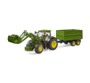 Bruder John Deere 7R 350 Traktor mit Frontlader und Tandem-Transportanhänger