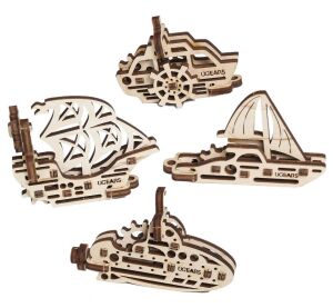 Ugears Mechanisches 3D-Holzpuzzle 4 mechanische Anhängern Gefäße