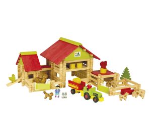 Jeujura 220 Teile Holzbaukasten Großer Bauernhof mit Traktor und Tieren