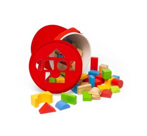 Bigjigs Toys Die ersten Holzklötze und Steckspiel im Trommel