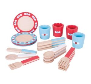 Bigjigs Toys Esstischset aus Holz mit Tupfen