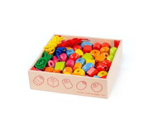 Bigjigs Toys Holzperlen zum Auffädeln in einer Schachtel