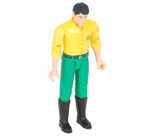 Bruder BWORLD John Deere in einem gelben T-Shirt und einer grünen Hose