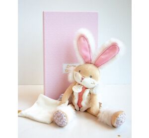 Doudou Geschenkset - Plüschhase mit Decke 31 cm rosa