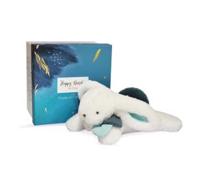 Doudou-Geschenkset - Plüschkaninchen mit dunkelblauer Bommel 25 cm