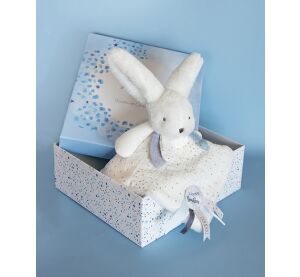 Doudou Geschenkset blau - Kaninchen mit quadratischer Decke 25 cm