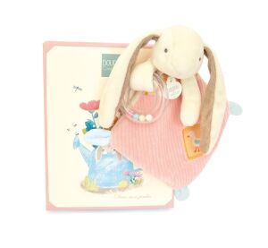 Doudou Geschenkset rosa Ciboulette Hase mit Rassel 21 cm