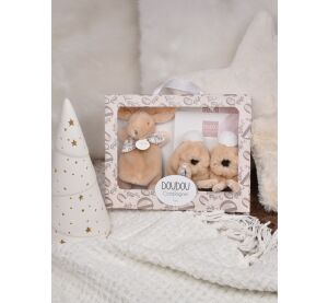Doudou Geschenkset beige Plüschhase und Schuhe