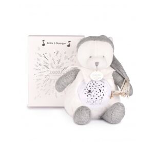 Doudou Geschenkset Musikalisches Nachtlicht mit Projektion Grauer Teddybär