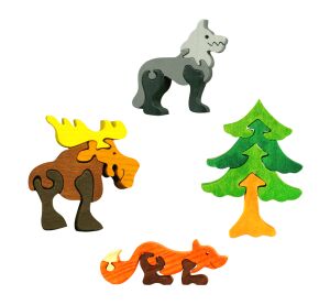 Fauna Massivholz-Puzzle-Set Waldtiere 4 Teile