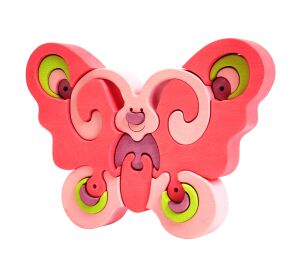 Fauna Holzeinlegepuzzle aus Massivholz Schmetterling rosa