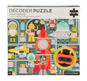 Petit Collage Puzzle-Roboter 100 Teile mit 3D-Brille
