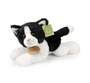 Rappa Plüschkatze weiß-schwarz liegend 16 cm ECO-FRIENDLY