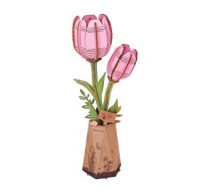 RoboTime 3D-Holzpuzzle Rosa Tulpe