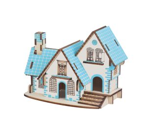 Woodcraft  Hölzernes 3D Puzzle Blaues Haus