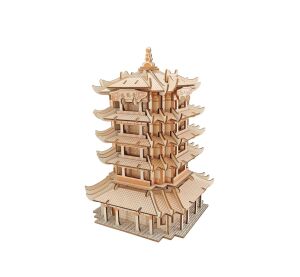 Woodcraft Hölzernes 3D puzzle Yellow Crane Tower