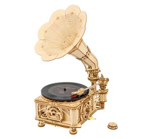 RoboTime Mechanisches 3D-Puzzle aus Holz Grammophon (elektrischer Antrieb)
