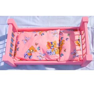 Puppenbett aus Holz rosa groß