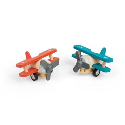 Bigjigs Toys Rückziehflugzeug Doppeldecker aus Holz 1 Stk.