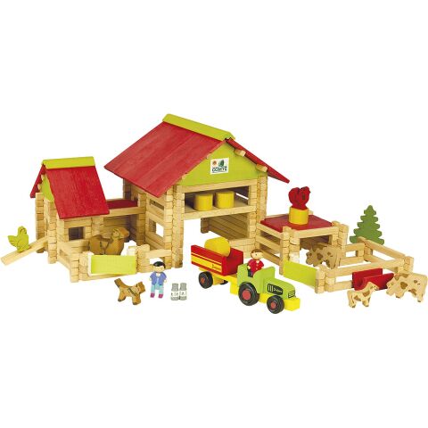 Jeujura 220 Teile Holzbaukasten Großer Bauernhof mit Traktor und Tieren