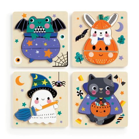 Mudpuppy Holzpuzzle-Set mit 4 Halloween-Puzzles