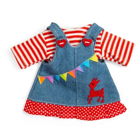 Bigjigs Toys Jeans Latzkleid mit gestreiftem Shirt für Puppe 28 cm
