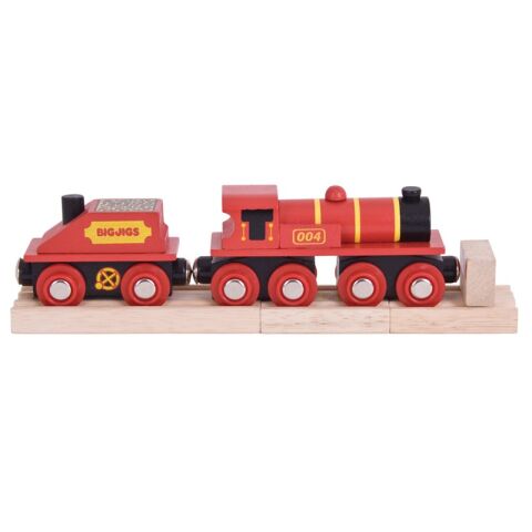 Bigjigs Rail Rote Lokomotive mit Tender + 3 Gleise