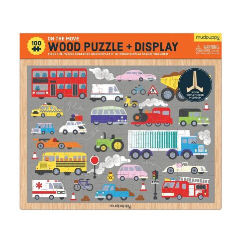Mudpuppy Holzpuzzle Fahrzeuge + Ständer 100 Teile