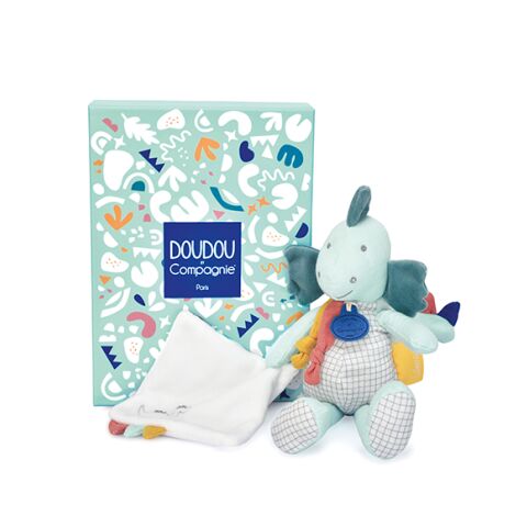 Doudou-Geschenkset - Plüsch Dinosaurier mit Decke 25 cm grün