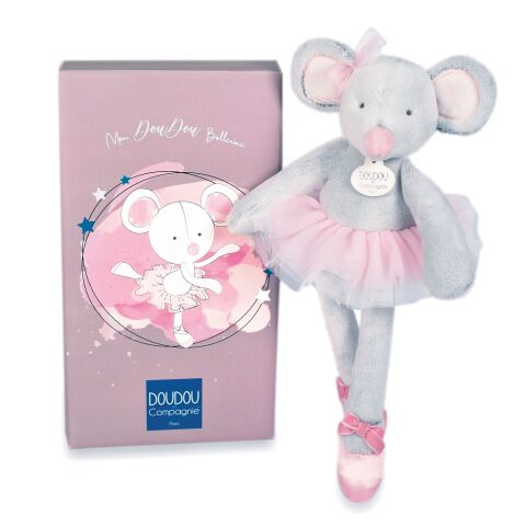 Doudou-Geschenkset - Plüschtier Maus grau Ballerina 30 cm