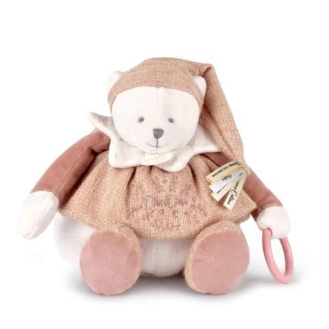 Doudou Geschenkset Plüsch Eisbär mit Ring 30 cm Rosa