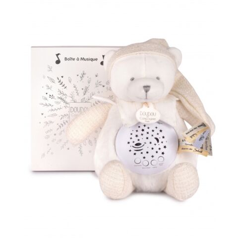 Doudou Geschenkset Musikalisches Nachtlicht mit Projektion Weißer Teddybär