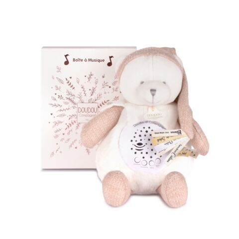 Doudou Geschenkset Musikalisches Nachtlicht mit Projektion Teddybär Rosa