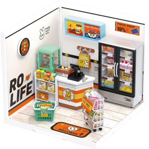 RoboTime 3D-Holzpuzzle Miniaturhaus Gemischtwarenladen