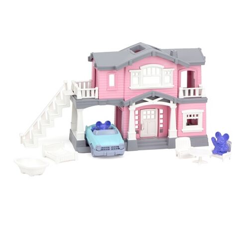 Green Toys Rosa Haus mit 9 Zubehörteilen