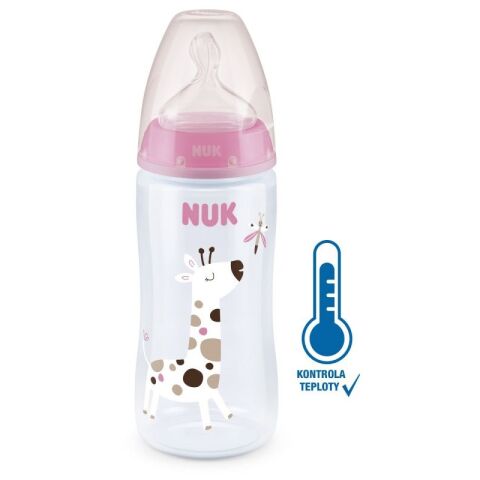 NUK FC+ Temperaturkontrollflasche 300 ml BOX - Flow Control Sauger 1 Stück rosa