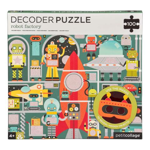 Petit Collage Puzzle-Roboter 100 Teile mit 3D-Brille