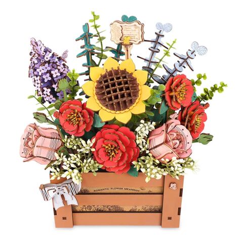RoboTime 3D-Holzpuzzle Schachtel mit Blumen