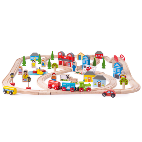 Bigjigs Rail Holzeisenbahngleis Stadt und Dorf 91 Teile