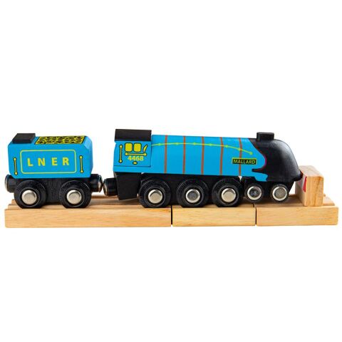 Bigjigs Rail Hölzerne Nachbildung der Mallard-Lokomotive + 3 Gleise