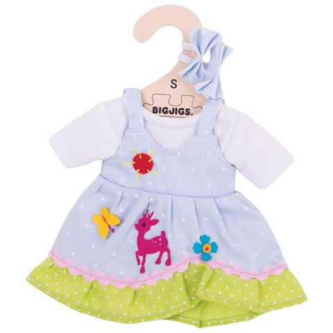 Bigjigs Toys Blaues gepunktetes Kleid mit Hirsch für Puppe 28 cm